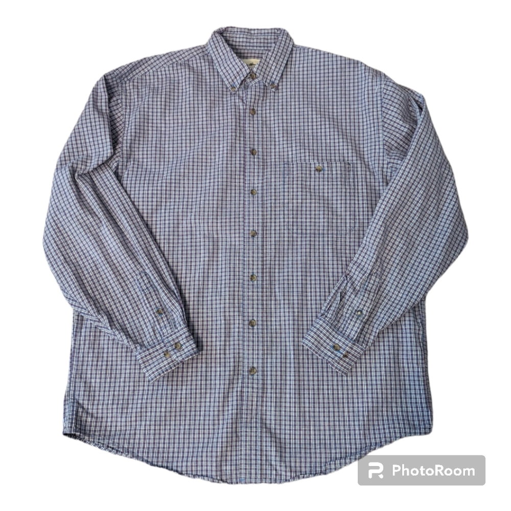 Eddie Bauer Cotton Blue Red PlaidButton Down Collar Long Sleeve Shirt. Men's LT